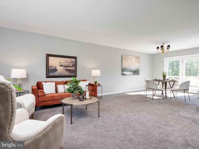1161 Bacon Ridge Rd, Crownsville, MD 21032 - living area with a chandelier, carpet flooring, and baseboards