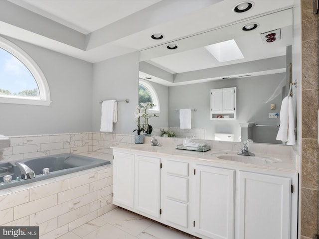 1161 Bacon Ridge Rd, Crownsville, MD 21032 - full bath with a skylight, a garden tub, double vanity, and marble finish flooring