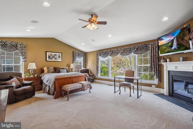 3716 Taft Ave, Alexandria, VA 22304 - carpeted bedroom with recessed lighting, lofted ceiling, and a fireplace with flush hearth