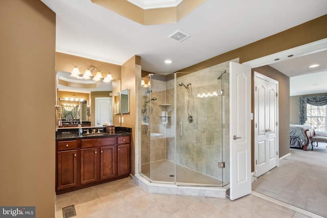 3716 Taft Ave, Alexandria, VA 22304 - bathroom featuring an inviting chandelier, visible vents, connected bathroom, and a shower stall