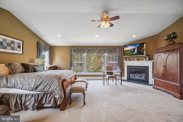 3716 Taft Ave, Alexandria, VA 22304 - bedroom with a fireplace with flush hearth, vaulted ceiling, carpet floors, and recessed lighting