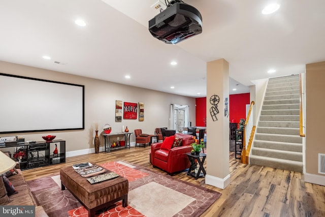 3716 Taft Ave, Alexandria, VA 22304 - home theater featuring baseboards, wood finished floors, visible vents, and recessed lighting