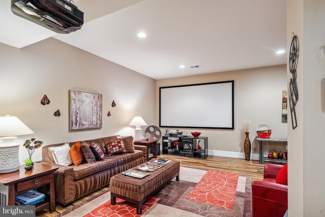 3716 Taft Ave, Alexandria, VA 22304 - home theater room featuring baseboards, wood finished floors, visible vents, and recessed lighting