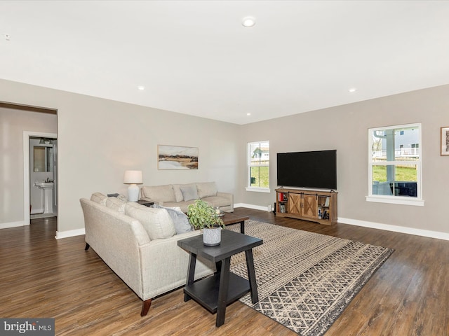 551 Timbermill Ct, Emmitsburg, MD 21727 - living room featuring baseboards, wood finished floors, and recessed lighting