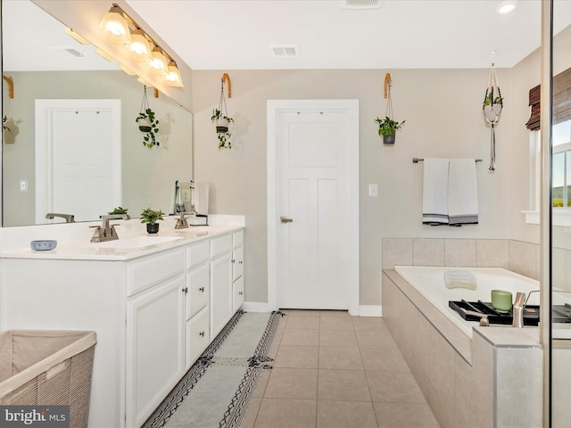 551 Timbermill Ct, Emmitsburg, MD 21727 - bathroom with tile patterned flooring, double vanity, visible vents, a sink, and baseboards