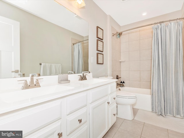 551 Timbermill Ct, Emmitsburg, MD 21727 - full bath featuring a sink, shower / bathtub combination with curtain, double vanity, toilet, and tile patterned flooring
