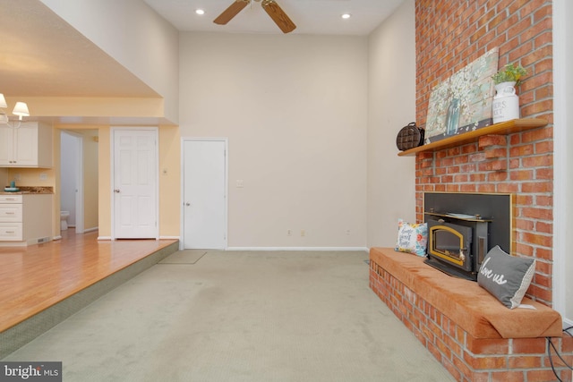 3713 Parkhurst Way, Baltimore, MD 21236 - living area featuring light colored carpet, ceiling fan, a towering ceiling, recessed lighting, and baseboards