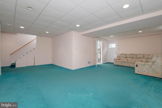 3713 Parkhurst Way, Baltimore, MD 21236 - below grade area with carpet, recessed lighting, stairs, and baseboards