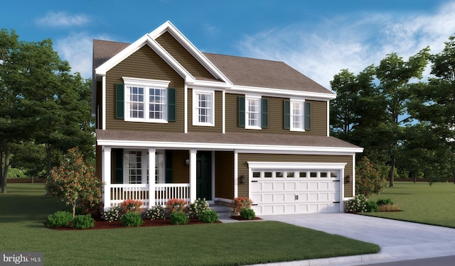 224 Camwood Ct, Fredericksburg, VA 22405 - view of front of house featuring a porch, a garage, a front lawn, and concrete driveway