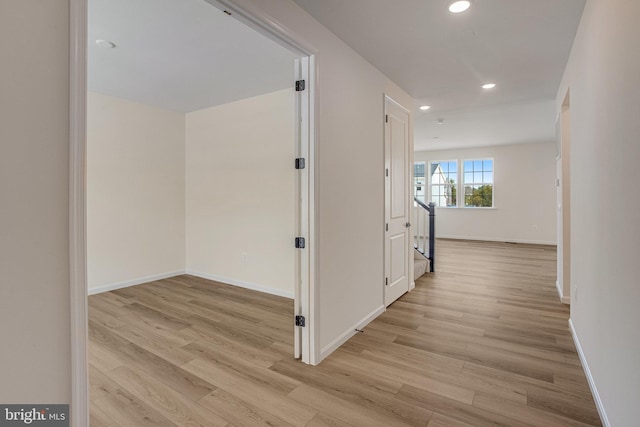 224 Camwood Ct, Fredericksburg, VA 22405 - hall with recessed lighting, an upstairs landing, light wood-type flooring, and baseboards