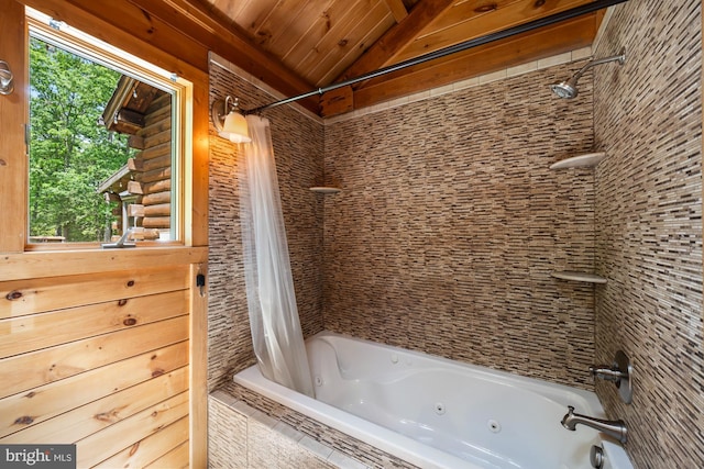 74 Madison Rd, Elmer, NJ 08318 - bathroom featuring a combined bath / shower with jetted tub and vaulted ceiling