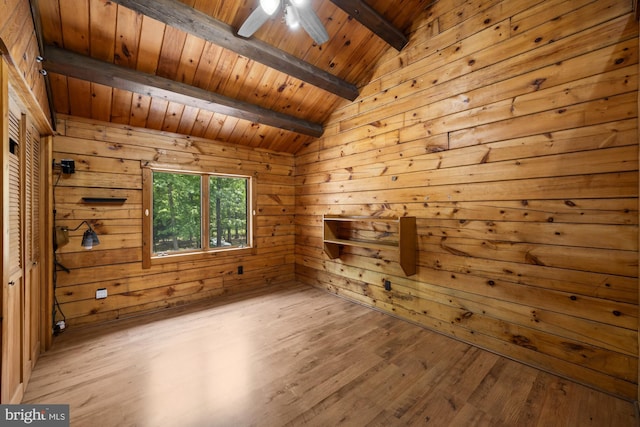 74 Madison Rd, Elmer, NJ 08318 - empty room with wood ceiling, a sauna, light wood-style floors, wooden walls, and ceiling fan