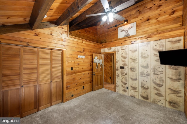 74 Madison Rd, Elmer, NJ 08318 - unfurnished bedroom with carpet floors, wooden walls, and wooden ceiling