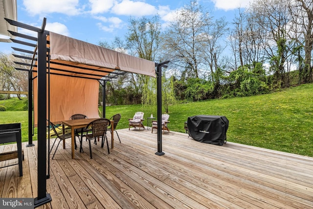 deck with a yard, outdoor dining space, and area for grilling