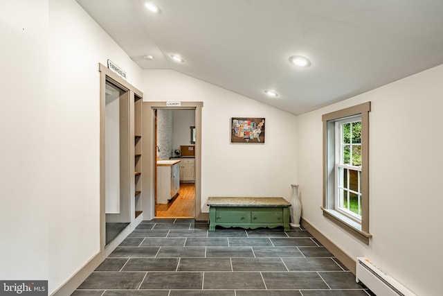 4870 Homeville Rd, Cochranville, PA 19330 - hall featuring baseboard heating, recessed lighting, and lofted ceiling
