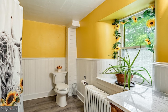 4870 Homeville Rd, Cochranville, PA 19330 - bathroom with radiator heating unit, wainscoting, and wood finished floors