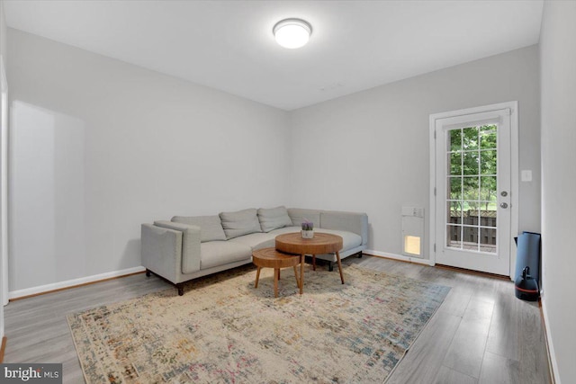 living room with baseboards and wood finished floors