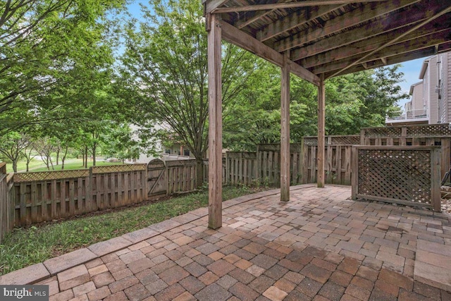 view of patio / terrace with a fenced backyard and a gate