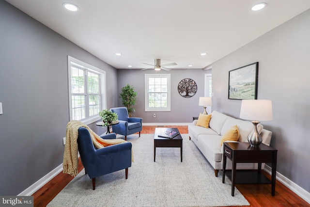 1111 S Mountain Rd, Dillsburg, PA 17019 - living room featuring wood finished floors, recessed lighting, baseboards, and a ceiling fan