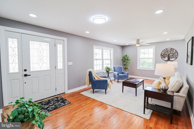 1111 S Mountain Rd, Dillsburg, PA 17019 - living area featuring light wood finished floors, baseboards, recessed lighting, and a ceiling fan