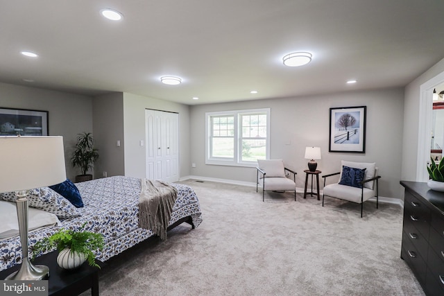 1111 S Mountain Rd, Dillsburg, PA 17019 - bedroom featuring light colored carpet, baseboards, recessed lighting, and a closet