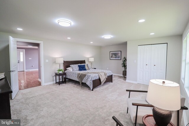 1111 S Mountain Rd, Dillsburg, PA 17019 - bedroom featuring light colored carpet, recessed lighting, a closet, and baseboards