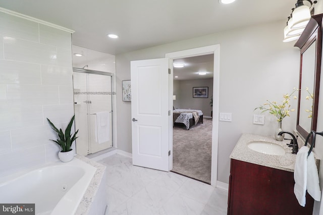 1111 S Mountain Rd, Dillsburg, PA 17019 - full bathroom with a shower stall, vanity, a garden tub, baseboards, and recessed lighting