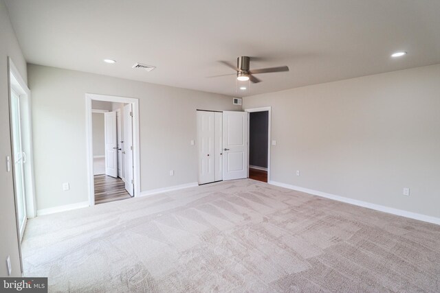 1111 S Mountain Rd, Dillsburg, PA 17019 - unfurnished bedroom featuring light carpet, baseboards, recessed lighting, and a ceiling fan