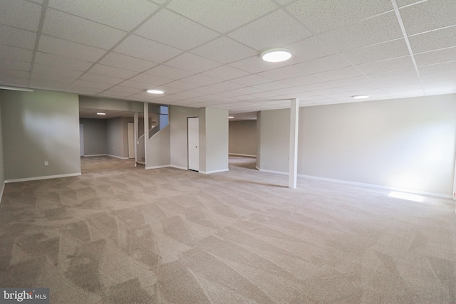 1111 S Mountain Rd, Dillsburg, PA 17019 - finished below grade area with carpet floors, stairs, baseboards, and a drop ceiling
