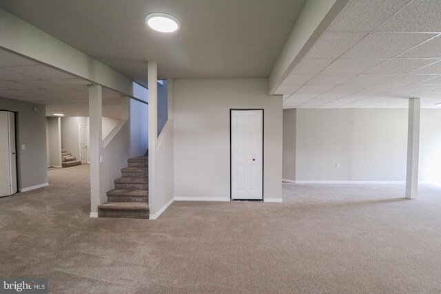 1111 S Mountain Rd, Dillsburg, PA 17019 - finished basement featuring carpet floors, a paneled ceiling, stairway, and baseboards