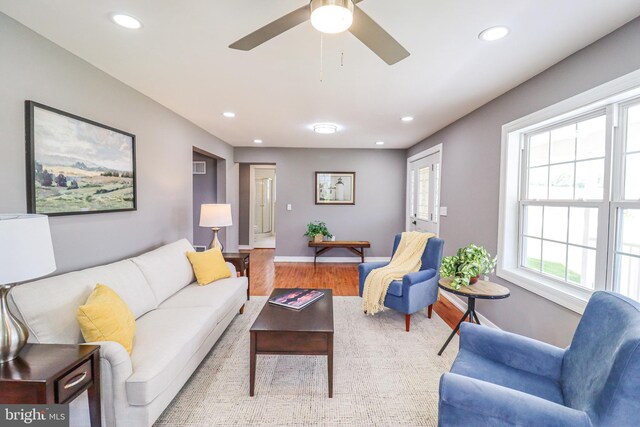 1111 S Mountain Rd, Dillsburg, PA 17019 - living area featuring wood finished floors, recessed lighting, baseboards, and a ceiling fan
