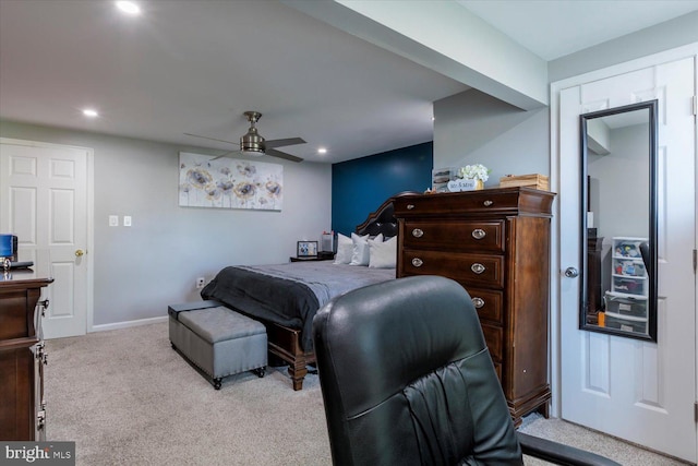 617 Castlewood Dr, Upper Marlboro, MD 20774 - bedroom with light colored carpet, ceiling fan, baseboards, and recessed lighting