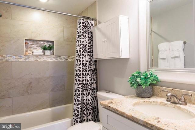 617 Castlewood Dr, Upper Marlboro, MD 20774 - bathroom featuring shower / bath combination with curtain, vanity, and toilet