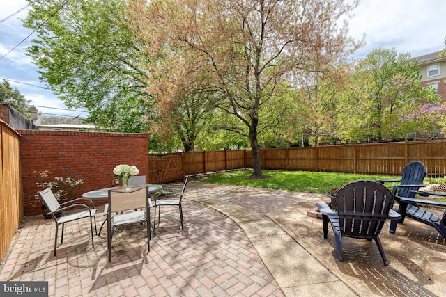 view of patio featuring outdoor dining area and a fenced backyard