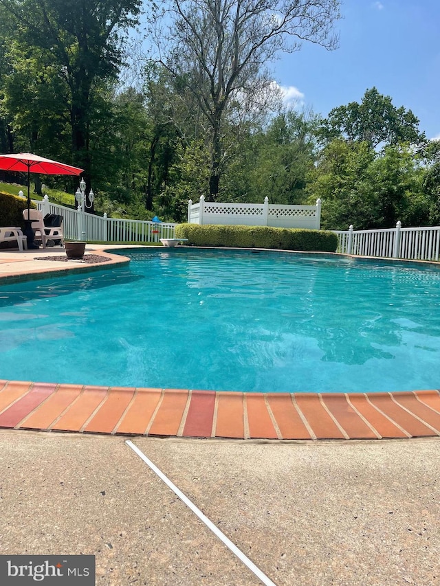 view of pool with a fenced in pool and fence