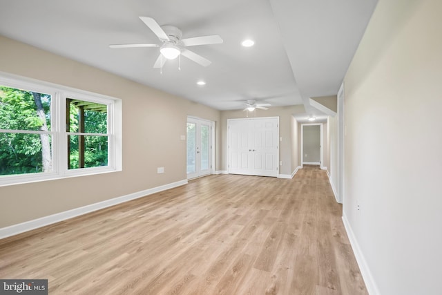 804 Farms River Rd, Front Royal, VA 22630 - unfurnished living room with a ceiling fan, light wood-style flooring, baseboards, and recessed lighting