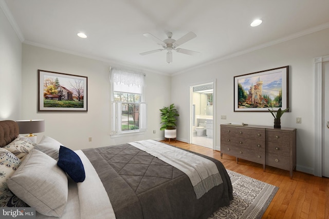 1324 Ramseur Ln, Winchester, VA 22601 - bedroom featuring crown molding, ensuite bathroom, light wood finished floors, and recessed lighting