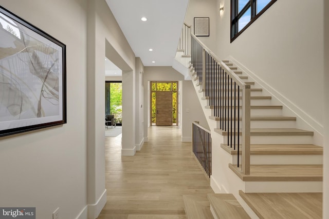 1853 Massachusetts Ave, Mclean, VA 22101 - foyer entrance with stairway, wood finished floors, recessed lighting, and baseboards