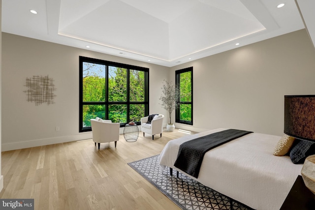 1853 Massachusetts Ave, Mclean, VA 22101 - bedroom featuring a tray ceiling, light wood finished floors, recessed lighting, and baseboards