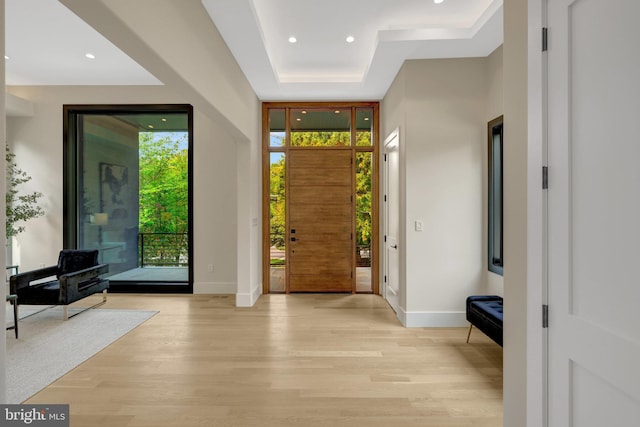 1853 Massachusetts Ave, Mclean, VA 22101 - entrance foyer with light wood-style flooring, baseboards, recessed lighting, and a raised ceiling