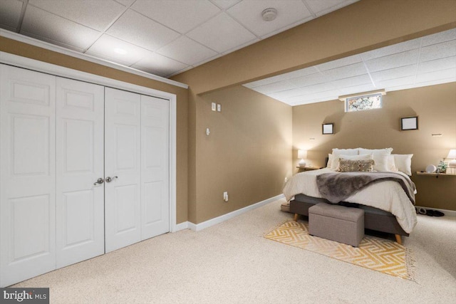 7135 Hills Ln, Warrenton, VA 20187 - carpeted bedroom with a drop ceiling, a closet, and baseboards