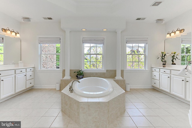bathroom with visible vents, tile patterned flooring, and decorative columns