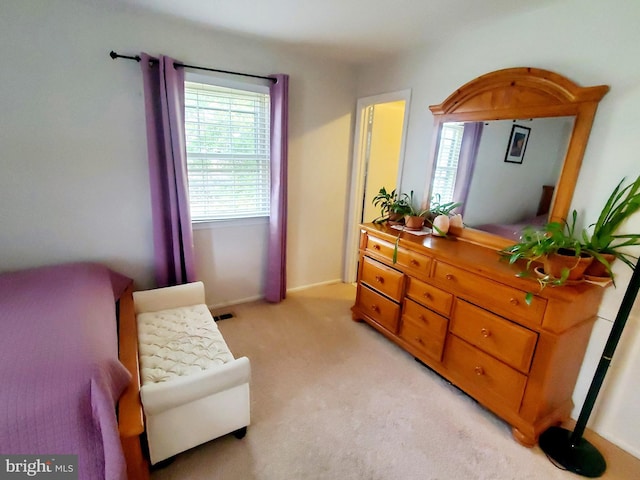 living area featuring light colored carpet