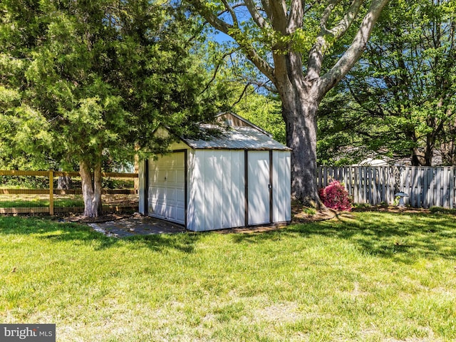 view of shed featuring a fenced backyard