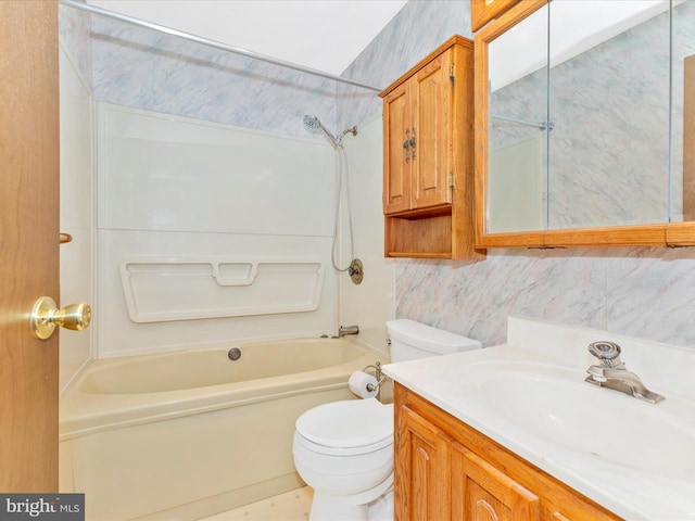 full bathroom featuring vanity, toilet, and bathtub / shower combination