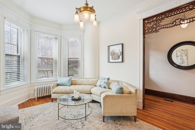 1231 Girard St NW, Washington, DC 20009 - living area featuring radiator heating unit, visible vents, baseboards, and wood finished floors