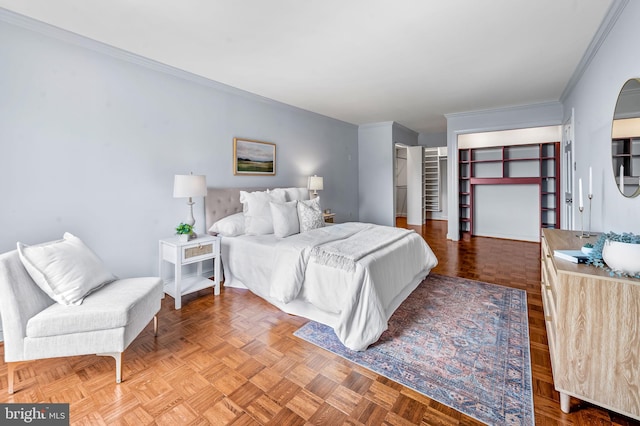 bedroom with ornamental molding
