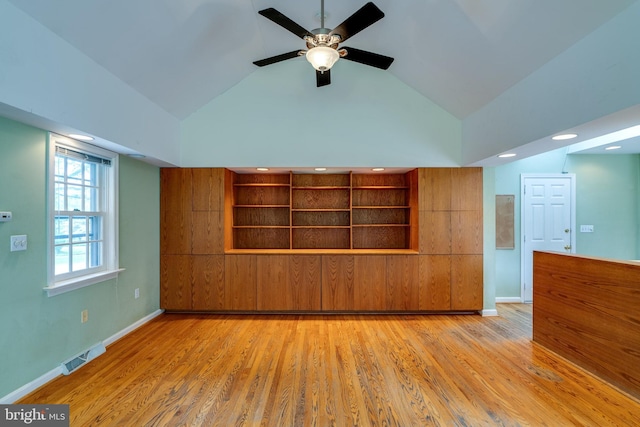 1428 Center Rd, Lancaster, PA 17603 - unfurnished living room with vaulted ceiling, light wood finished floors, baseboards, and a ceiling fan