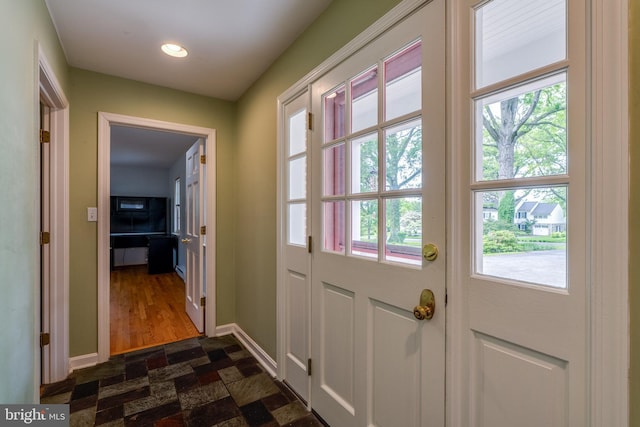 1428 Center Rd, Lancaster, PA 17603 - doorway with dark stone finish flooring, recessed lighting, and baseboards