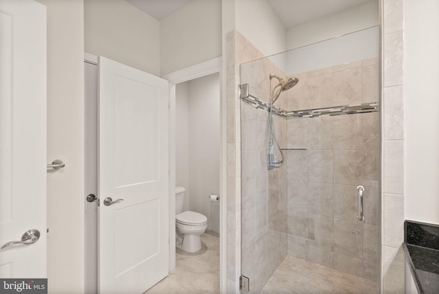 bathroom featuring toilet and a stall shower